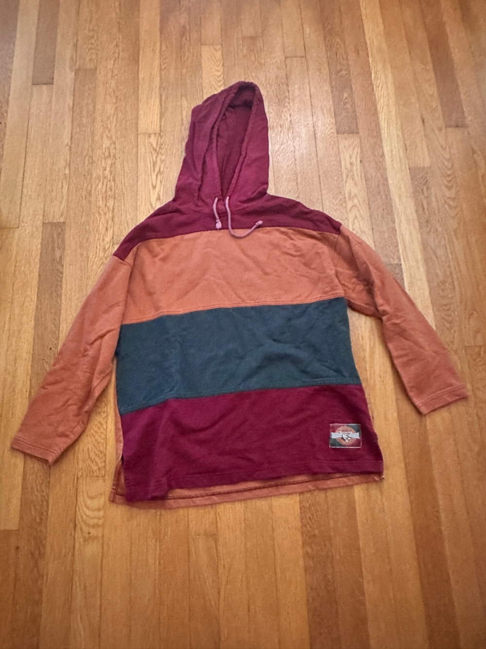 Colorblock Hooded Sweater - Burgundy, Rust & Teal